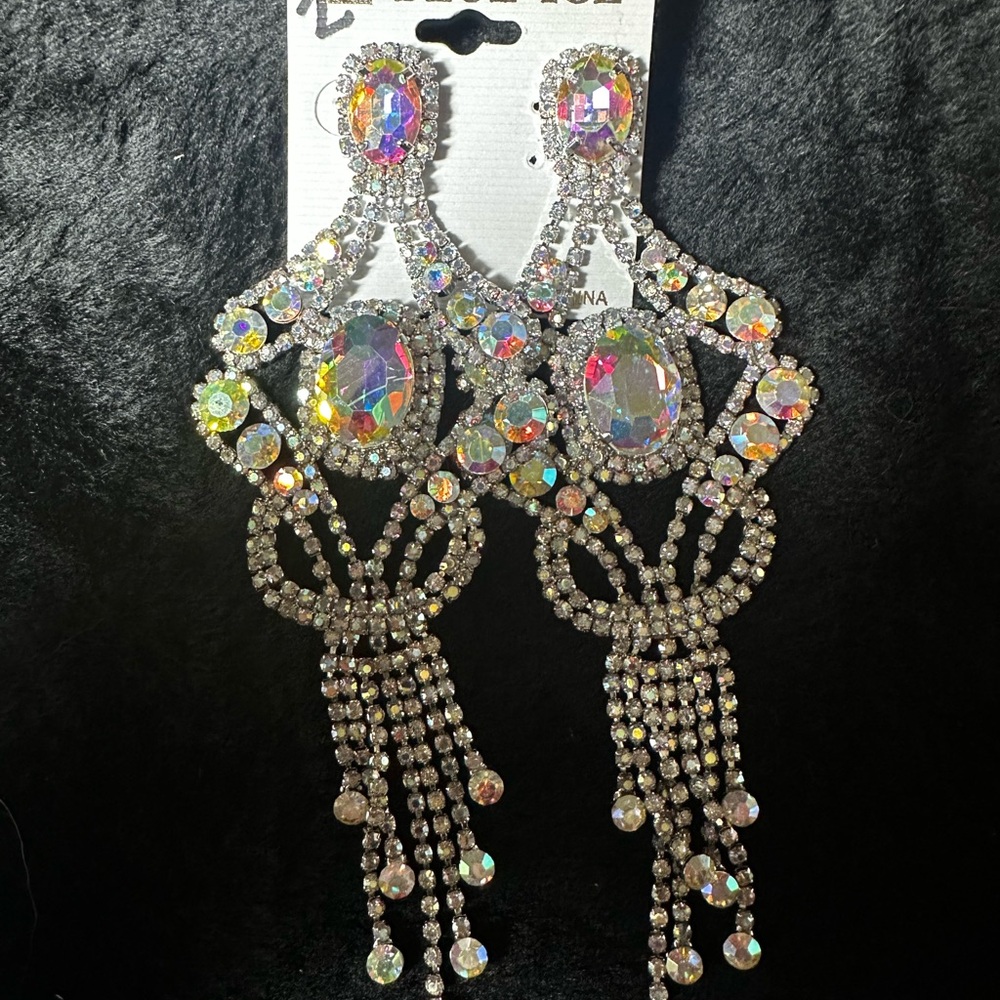 Elegant Silver Crystal Dangle Earrings